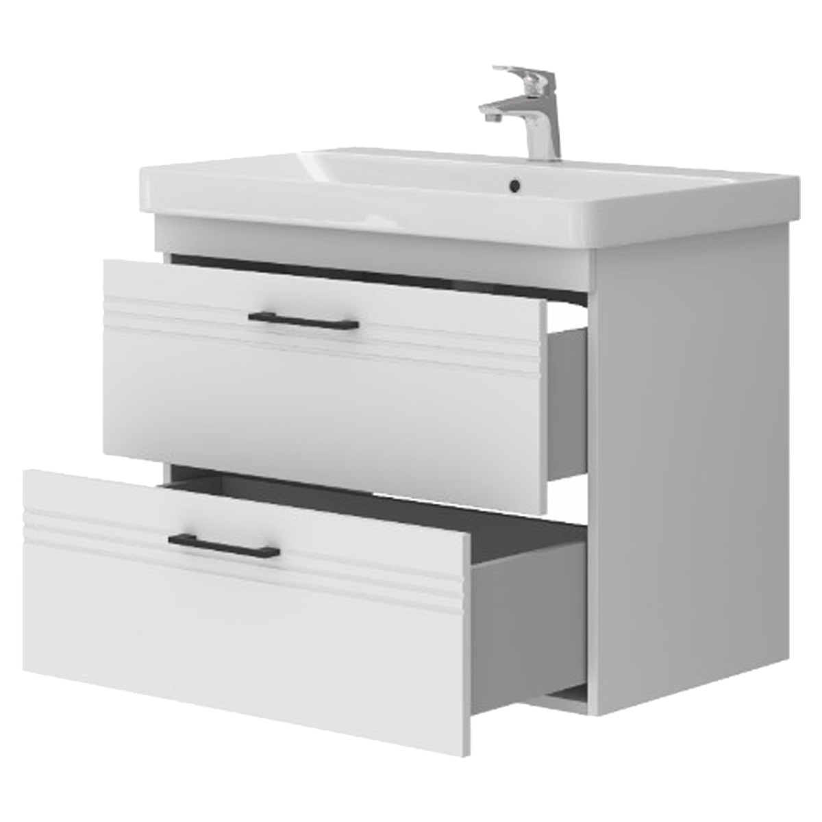 454080W Urbanis Тумба 80 см з раковиною та чорними ручками, біла (1 сорт)