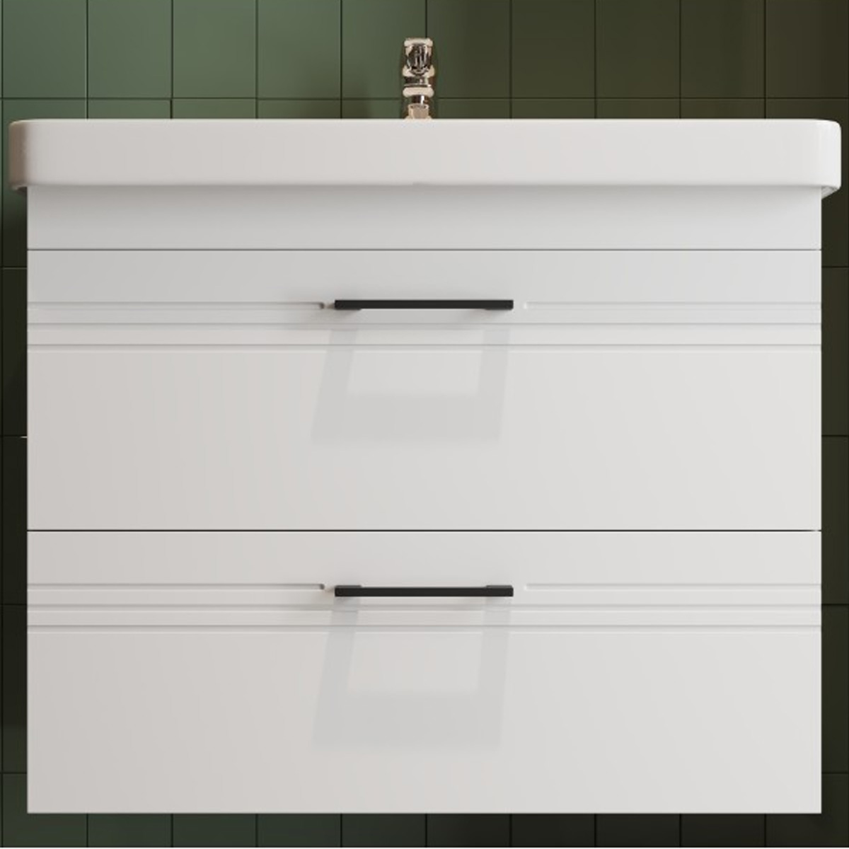 454080W Urbanis Тумба 80 см з раковиною та чорними ручками, біла (1 сорт)