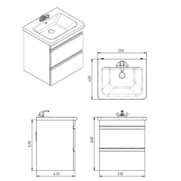 Тумба Devit Frame 754055W 55 см с раковиной, на ножках, белая, фото 2