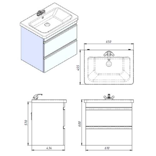 Тумба с раковиной Devit Frame 754065W 65см на ножках, белая, фото 2