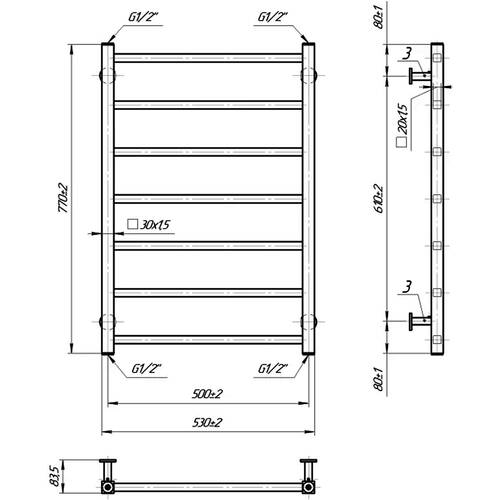 Рушникосушарка водяна Mario INOX Токіо 770х530/500 полірована нержавіюча сталь, фото 5