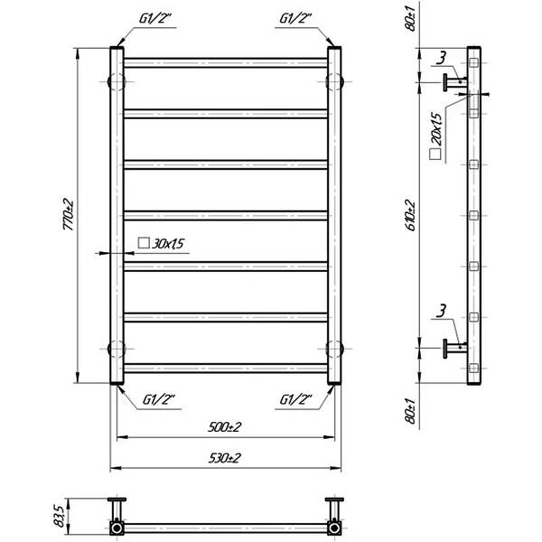 Рушникосушарка водяна Mario INOX Токіо 770х530/500 полірована нержавіюча сталь, фото 5