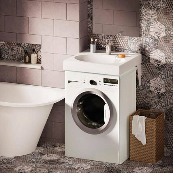 KICLAMISIF/00 Claro Mini Раковина на пральну машину, з литого (штучного) каменю 60х50 з мильницею + сифон та кронштейни 2шт, білий — фото 4