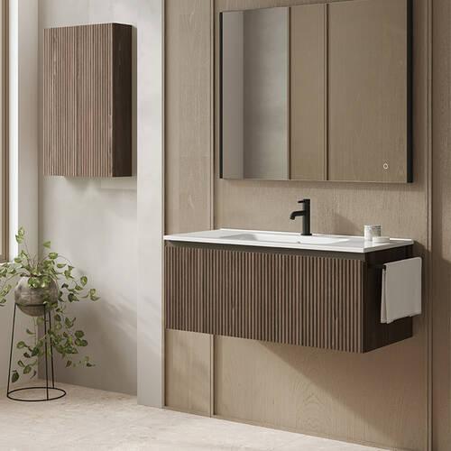 Тумба Royo Vora 131795 100 см подвесная Walnut Note (грецкий орех) с белой раковиной Enzo 126225, фото 1