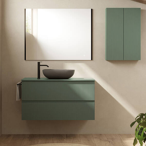 131775+131454 Тумба VORA 100 2  ящ,  зі стільницею, MINERAL GREEN