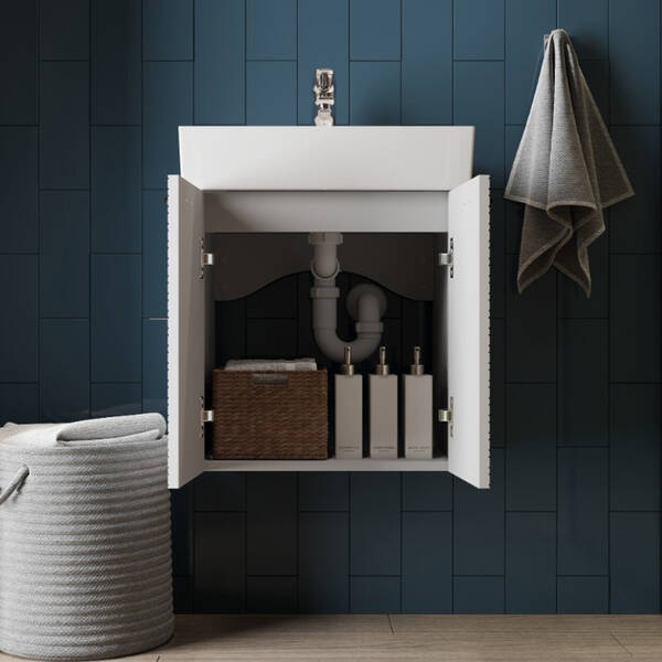Тумба Devit Flow 484050W 50 см з умивальником та ручками, білий матовий, фото 9