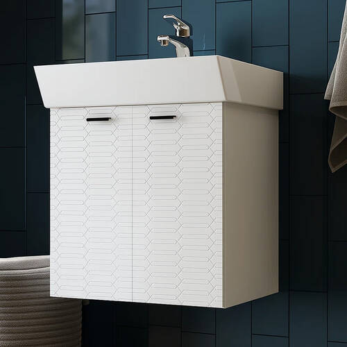 Тумба Devit Flow 484050W 50 см з умивальником та ручками, білий матовий, фото 1
