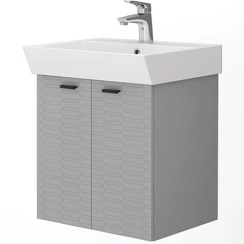 Тумба Devit Flow 484050G з умивальником та ручками, сірий матовий, фото 2