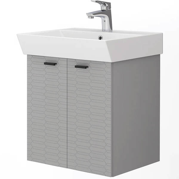 Тумба Devit Flow 484050G з умивальником та ручками, сірий матовий, фото 2