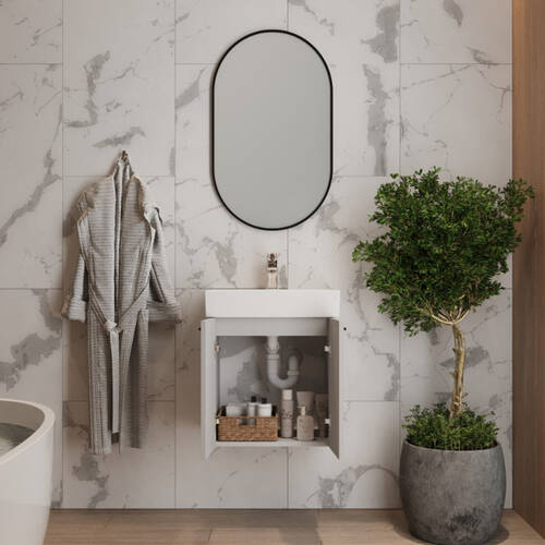 Тумба Devit Flow 484050G з умивальником та ручками, сірий матовий, фото 9