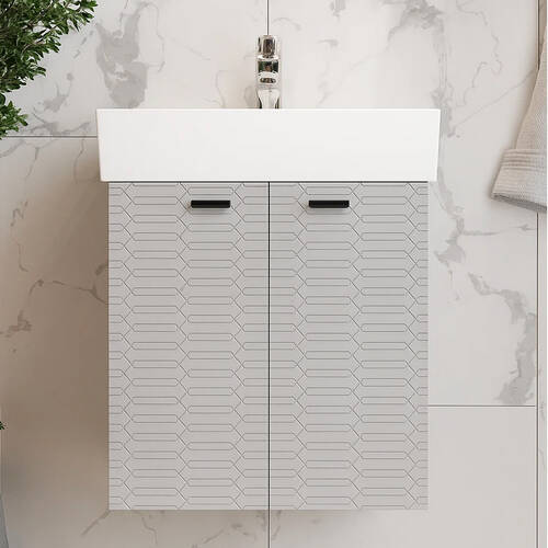 Тумба Devit Flow 484050G з умивальником та ручками, сірий матовий, фото 1