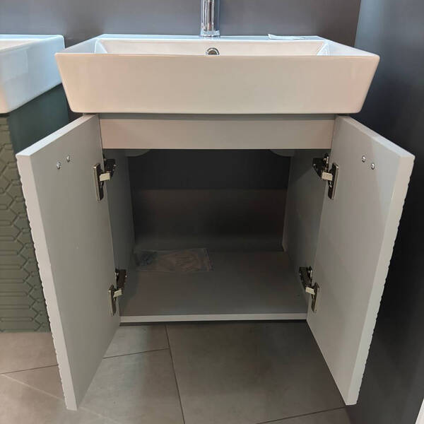 Тумба Devit Flow 484050G з умивальником та ручками, сірий матовий, фото 12