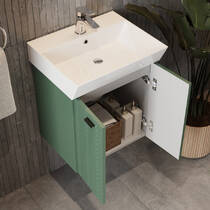 Тумба Devit Flow 484050E 50 см з умивальником та ручками, смарагдовий матовий, фото №7