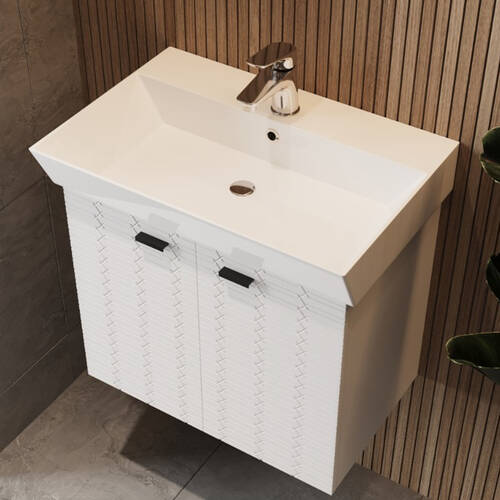 Тумба Devit Flow 484060W 60 см з умивальником та ручками, білий матовий, фото 1