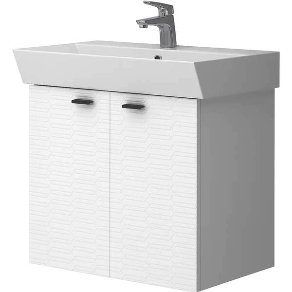 Тумба Devit Flow 484060W 60 см з умивальником та ручками, білий матовий, фото 2