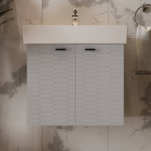 Тумба Devit Flow 484060G 60 см з умивальником та ручками, сірий матовий, фото 7