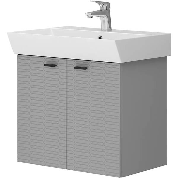 Тумба Devit Flow 484060G 60 см з умивальником та ручками, сірий матовий, фото 2