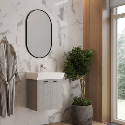 Тумба Devit Flow 484060G 60 см з умивальником та ручками, сірий матовий, фото 9