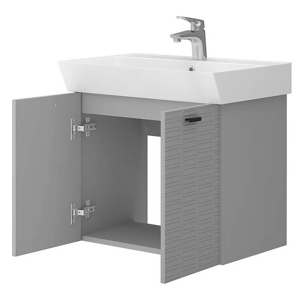 Тумба Devit Flow 484060G 60 см з умивальником та ручками, сірий матовий, фото 3