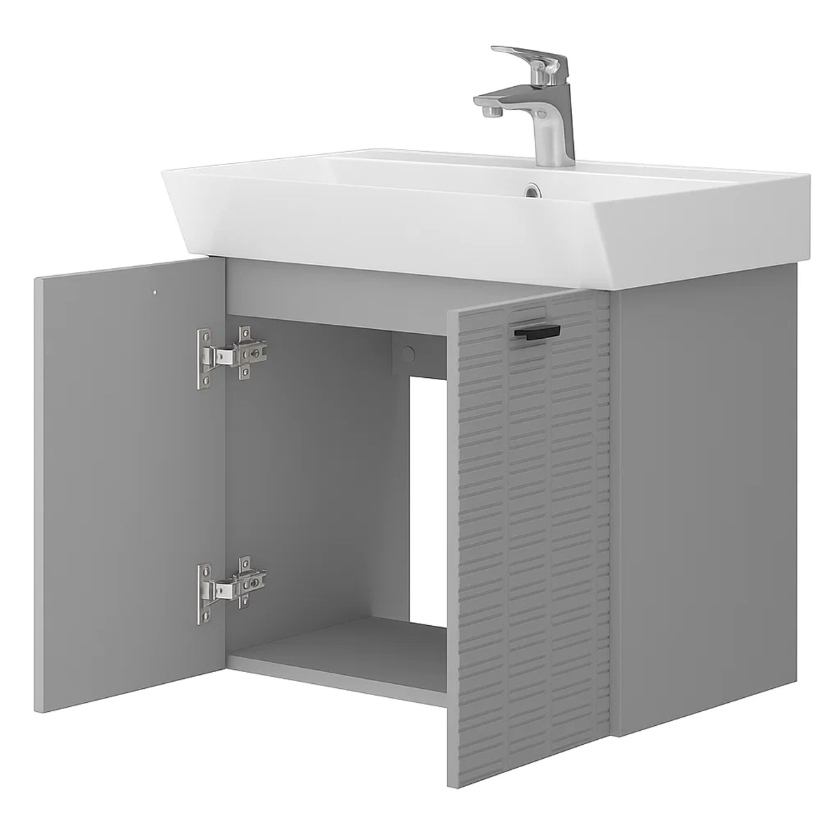 484060G Flow Тумба 60 з умивальником та ручками, сірий матовий (1 сорт)
