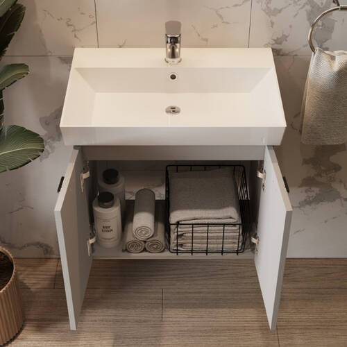 Тумба Devit Flow 484060G 60 см з умивальником та ручками, сірий матовий, фото 8