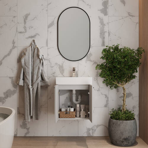 Тумба Devit Flow 484060G 60 см з умивальником та ручками, сірий матовий, фото 10