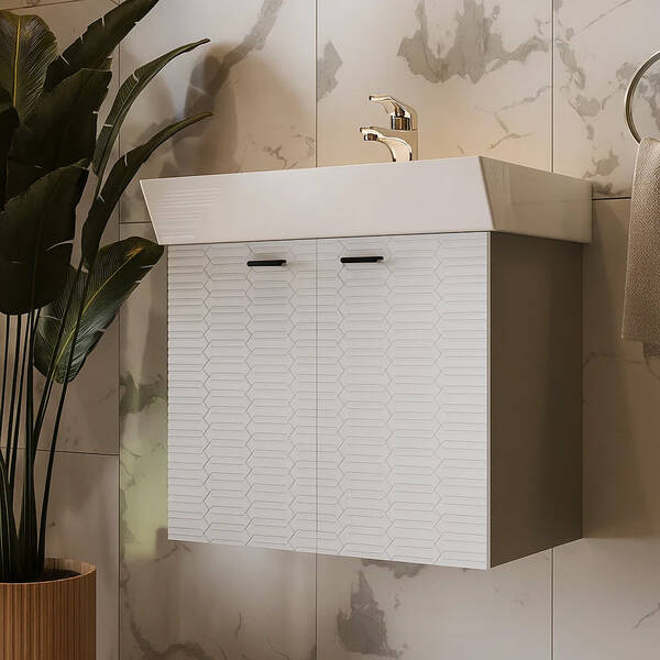 Тумба Devit Flow 484060G 60 см з умивальником та ручками, сірий матовий, фото 1