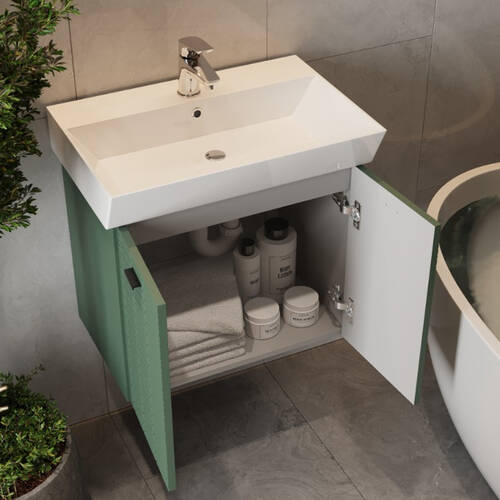 Тумба Devit Flow 484060E 60 см с умывальником и ручками, изумрудный матовый, фото 8