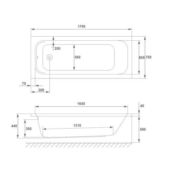 Ванна акрилова Radaway MIA Eco WA1-55-180x075, 180x75 + ніжки, білий глянець, фото 3