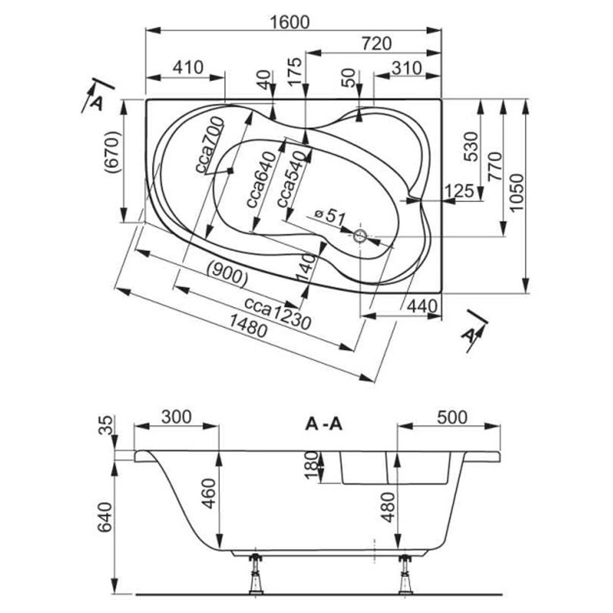 VPBA163MEL3PX-04 Melite Ванна 160x105 правостороння з панелю VPPP16009FP3 +VPSET007 ніжки, біла (1 сорт)