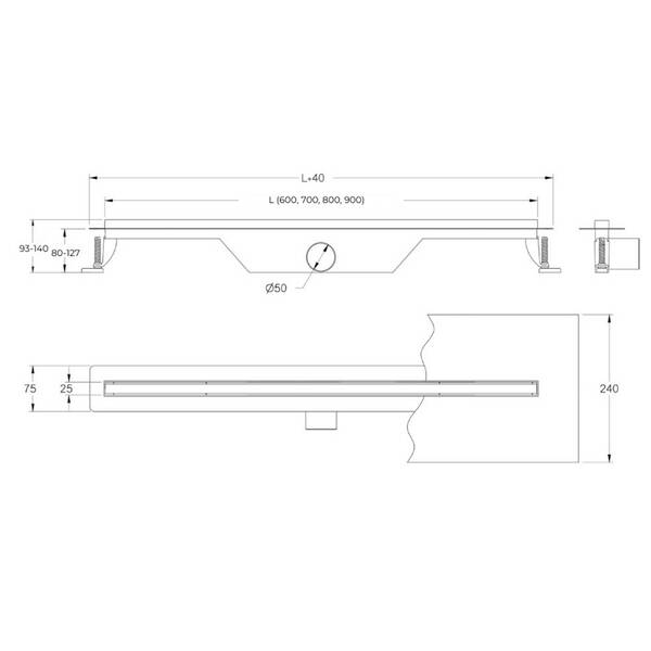 UN7033B Universal Slim Душовий канал 70 з нержавіючої сталі, сифоном і декоративною накладкою, з горизонтальним виводом, чорний — фото 5