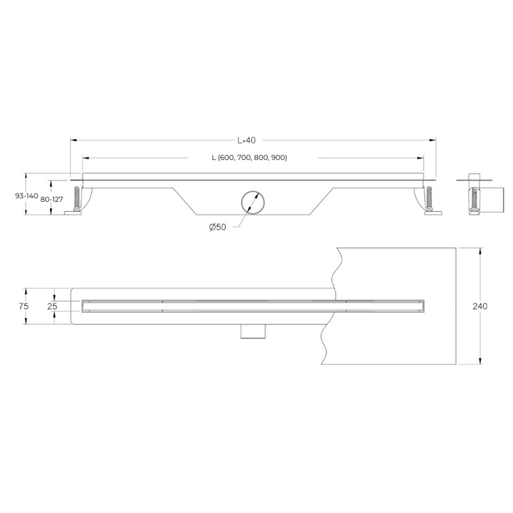 UN7033B Universal Slim Душовий канал 70 з нержавіючої сталі, сифоном і декоративною накладкою, з горизонтальним виводом, чорний (1 сорт)