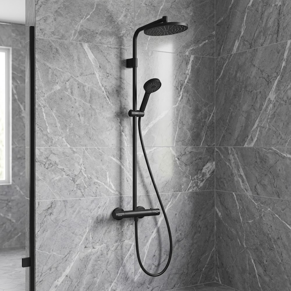 28078670 HG Activera S Душова система Showerpipe 240 1jet EcoSmart з Ecostat Fine Varia, чорний матовий (1 сорт)