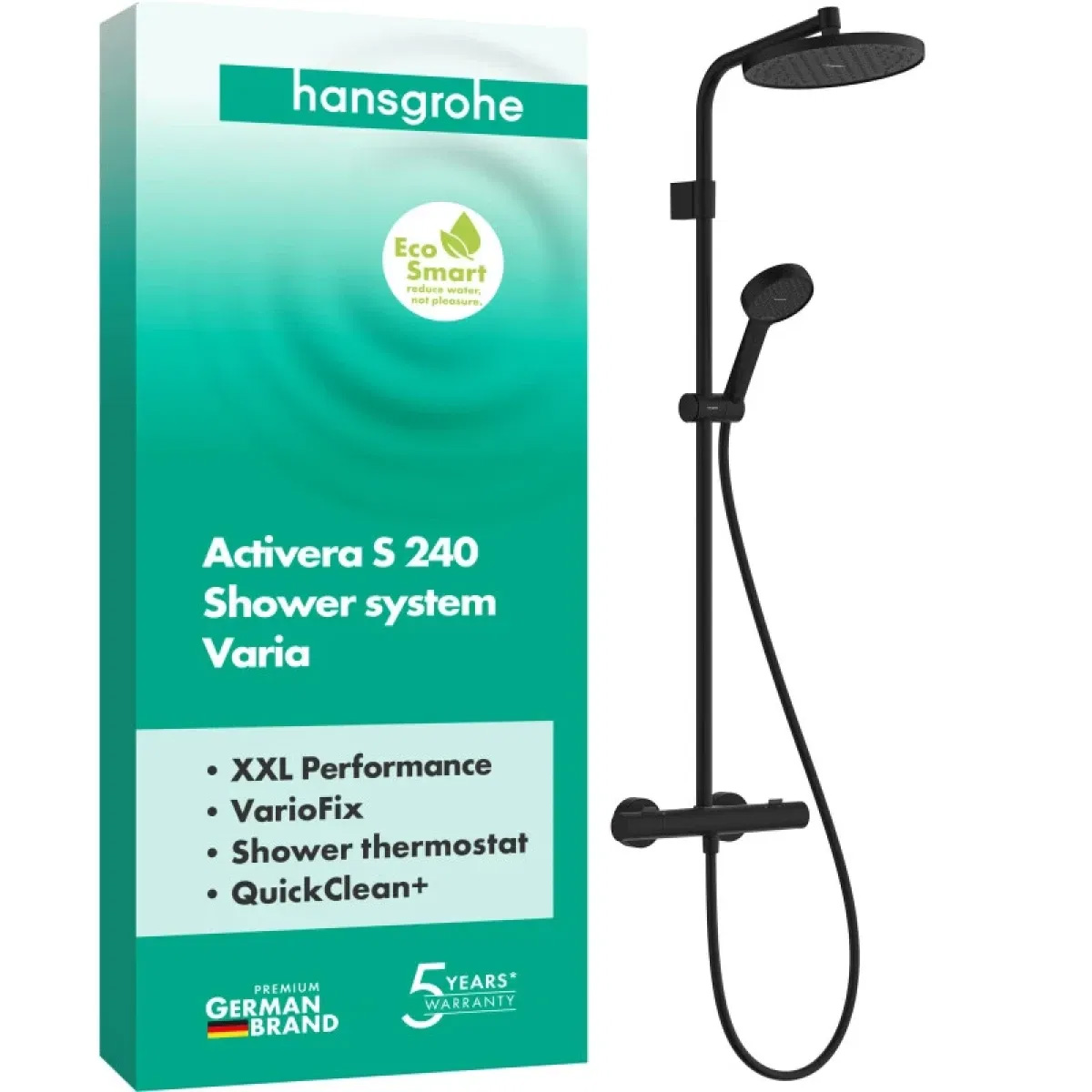 28078670 HG Activera S Душова система Showerpipe 240 1jet EcoSmart з Ecostat Fine Varia, чорний матовий (1 сорт)