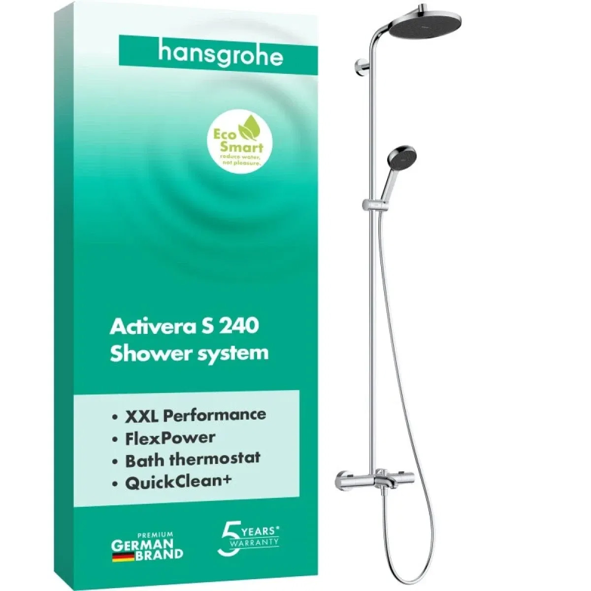 28871000 HG Activera S Душова система Showerpipe 240 1jet EcoSmart з термостатом на ванну Ecostat Fine, хром (1 сорт)