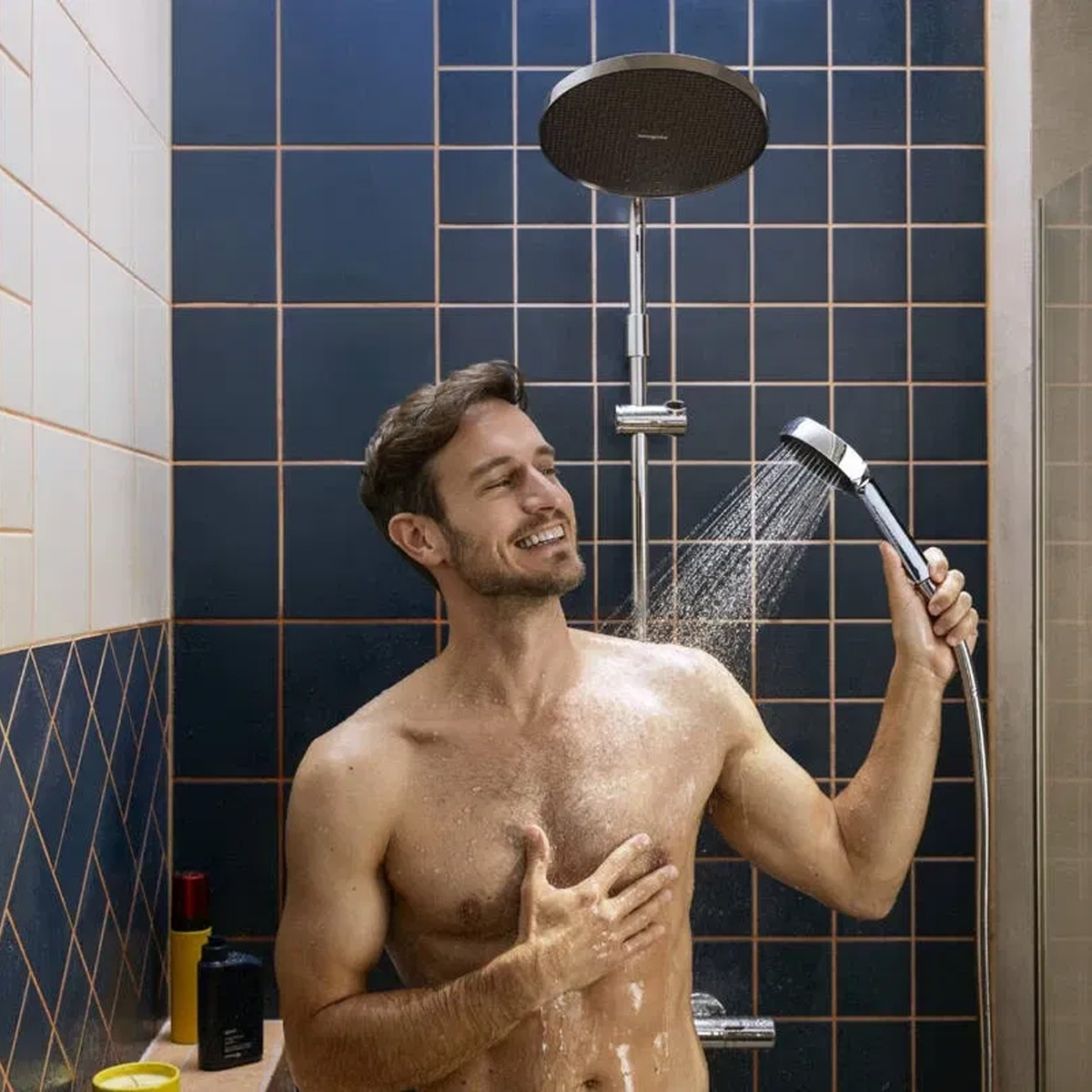 28871000 HG Activera S Душова система Showerpipe 240 1jet EcoSmart з термостатом на ванну Ecostat Fine, хром (1 сорт)