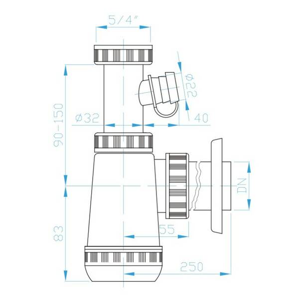 Сифон для раковины Devit DV15330 пластиковый 1/4 с выходом для стиральных машин, фото 2