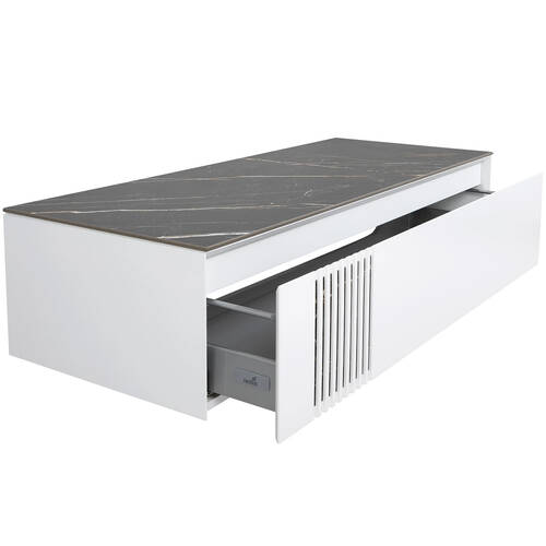 Тумба для раковины Аква Родос Манхэттен 120 см консольная белый мат со столешницей Namibia Black, фото 10