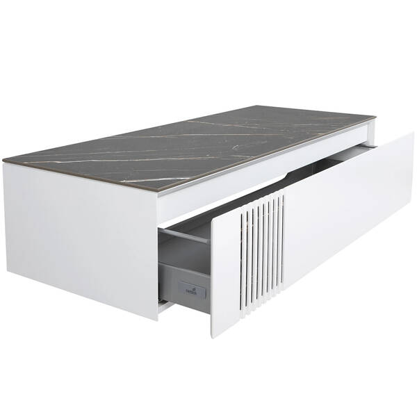 Тумба для раковины Аква Родос Манхэттен 120 см консольная белый мат со столешницей Namibia Black, фото 10