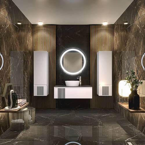 Тумба для раковины Аква Родос Манхэттен 120 см консольная белый мат со столешницей Namibia Black, фото 1