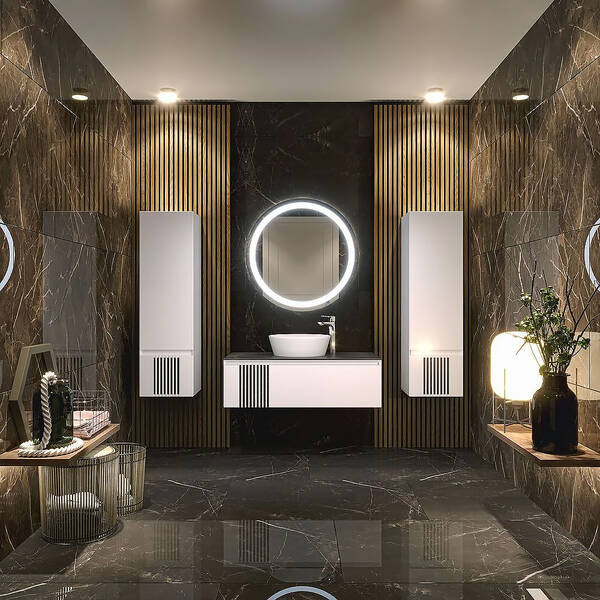 Тумба для раковины Аква Родос Манхэттен 120 см консольная белый мат со столешницей Namibia Black, фото 1