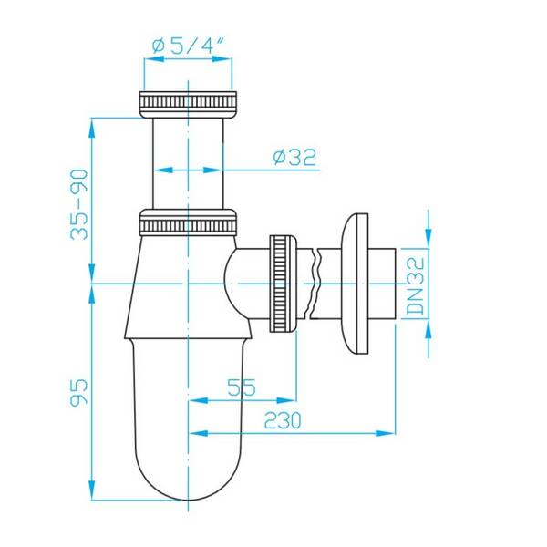 Cифон для раковини Devit DVCH001 латуний 1/4, випуск 32мм, хром, фото 2