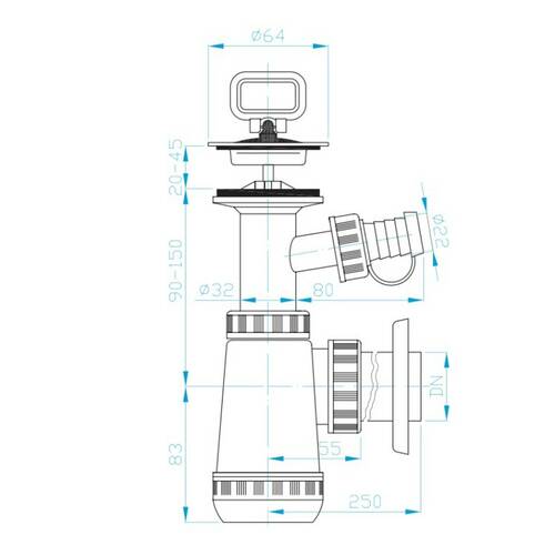 Cифон для раковины Devit DV1N332 пластиковый с накладкой и выходом для стиральных машин, выпуск 32 мм, хром, фото 2