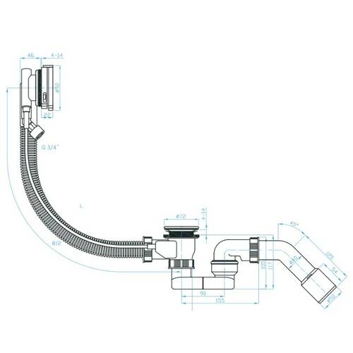 Сифон для ванны Devit DVNS141 40, автомат, с наполнением через перелив, колено 40/50, хром, фото 2