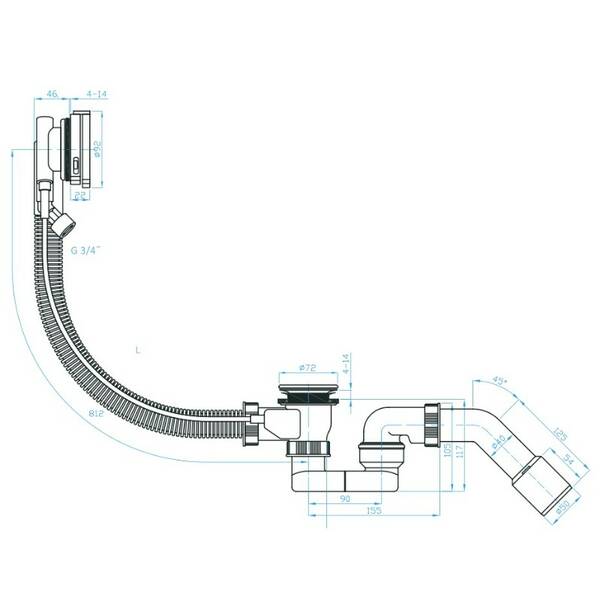 Сифон для ванны Devit DVNS141 40, автомат, с наполнением через перелив, колено 40/50, хром, фото 2