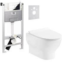 Інсталяція для унітаза OLI120 888781 із клавішею змиву Slim 659044 хром та зі звукоізолюючою прокладкою та унітазом Devit Fresh 3120121, фото №1