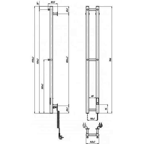 Полотенцесушитель электрический Марио e-INOX Соле 1170х140 TR 2.0 K полир.нержавеющая сталь, фото 6