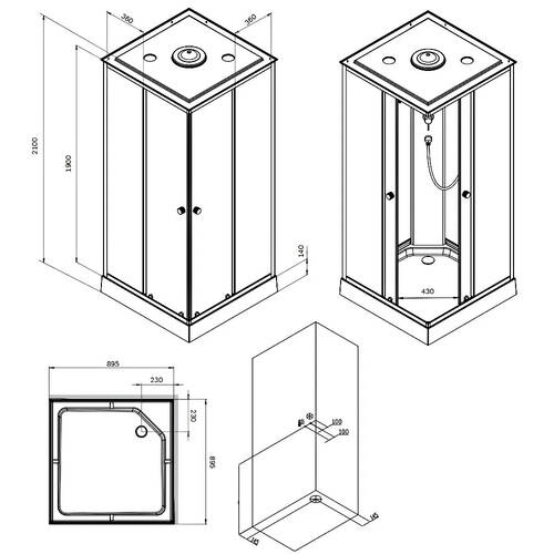 Душевая кабина AM PM X-Joy Square W94C-403-090BT 90x90 см профиль матовый черный, стекло прозрачное, с поддоном, фото 3