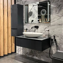 Тумба Аква Родос Манхеттен антрацит мат зі стільницею чорний мармур 100 см, фото №1