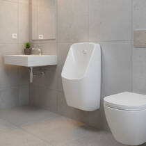 Пісуар Devit Quadra 5673437 з сифоном,донним керамічним клапаном,з верхньою подачею води, фото №1